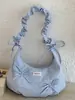Bolsa de Axila Estilo Coreano de Nicho Nova Primavera Bolsa de Mão Plissada com Laço para Mulheres Bolsa Nuvem de Ombro Único