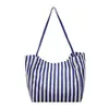 Bolsa de lona retro literaria estilo coreano, bolsa de lona a rayas simple y fresca, de alta calidad, casual y de gran capacidad para llevar al hombro.