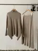 Conjunto de Dos Piezas Omalai Suéter Holgado de Punto con Cuello Medio Alto y Mangas Murciélago + Falda de Línea A de Longitud Media Foto Real 6160
