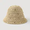 Sombrero de pescador de paja hueco con perlas y pedrería de estilo francés, estilo corto de verano, hace que la cabeza parezca más pequeña, transpirable, sombrero de sol de ganchillo hecho a mano