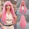 Peluca larga recta rubia clara para mujer estilo europeo y americano transfronteriza con flequillo, suave y adecuada para fiestas de Navidad y Halloween, 25 pulgadas