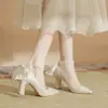 Hermosos Zapatos de Tacón Alto para la Primera Vez, Vestido de Novia, Zapatos de Boda para la Novia, Zapatos de Salón, Punta Fina, Tacón Grueso, Cadena de Perlas, Mary Jane, Zapatos para Dama de Honor
