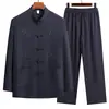 Traje bordado de manga comprida estilo Tang para avôs de meia-idade e idosos, roupa de verão para pais, roupas masculinas Hanfu estilo chinês, roupas para idosos