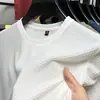 2024 Nueva Camiseta de Manga Corta de Seda Helada para Hombre Cuello Redondo Verano Transpirable Malla Media Manga Camiseta Ropa Fina de Alta Gama para Hombre