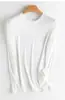 ¡Orden de exportación! Nueva camiseta básica de otoño para mujer de manga larga hecha de seda de morera, suave, cómoda, transpirable, sin arrugas, con textura de cuello en V/cuello redondo