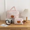 Bolsa de cosméticos con oso bordado de gran capacidad, bonita bolsa de almacenamiento para mujer, bolso de mano acolchado de algodón de gran capacidad portátil para estudiantes