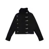 Chaqueta corta de otoño e invierno de ajuste ceñido, color liso, con hebilla metálica única, cuello alto y diseño de botón diagonal único, con correa de amarre en la espalda
