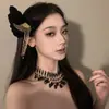 Horquilla de Plumas con Borlas de Halloween Estilo Ballet Súper Hada Elegante Estilo Puro Lujoso Horquilla de Piel Pinza Lateral para Llevar en la Cabeza