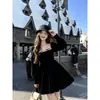 Vestido vintage estilo francês, nova coleção primavera/outono 2026, emagrecedor, elegante e que rejuvenesce, com design de amarração e um pequeno laço preto