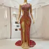 Vestido Luxuoso e Colorido para Celebração de Festa de Aniversário, Vestido de Um Ombro com Strass Completo e Fenda Frontal para Mulheres