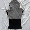 Versátil Ins Estilo Básico Holgado Retro Cremallera Con Capucha Sin Mangas Rayado Verano Europeo y Americano Transfronterizo Nueva Moda