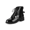 Botas Martin de cordones delanteros, charol, talla grande, botines cortos para mujer de comercio exterior, talla 40-46, tacón bajo, zapatos de mujer para otoño e invierno Z8-3