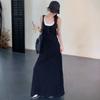 Vestido Preto de Alça Falsa Duas Peças para Mulheres, Novo Estilo Verão 2026, Elegante Vestido Longo Regata Estilo Francês para Corpo em Formato de Pera