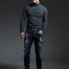 Camiseta de manga longa Jingtao com gola alta parcial para outono e primavera, roupa íntima elástica, top masculino moderno, gola média, camiseta de algodão