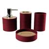 Cubierta de bambú de veta cruzada juego de cuatro piezas de plástico para lavado de baño fabricantes venta al por mayor almacenamiento de baño estante para lavar juego de porta cepillos de dientes