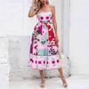 2026 Comercio Exterior Transfronterizo Ropa Europea y Americana para Mujer, Nuevo Estilo de Verano, Estilo Vacacional con Estampado de Grafiti Vestido de Tirantes de Cintura Alta