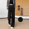Pantalones de traje negros de pierna ancha para mujer, nuevo estilo de primavera, talla grande, corte holgado, adelgazantes, adecuados para cuerpo tipo pera, pantalones casuales fluidos