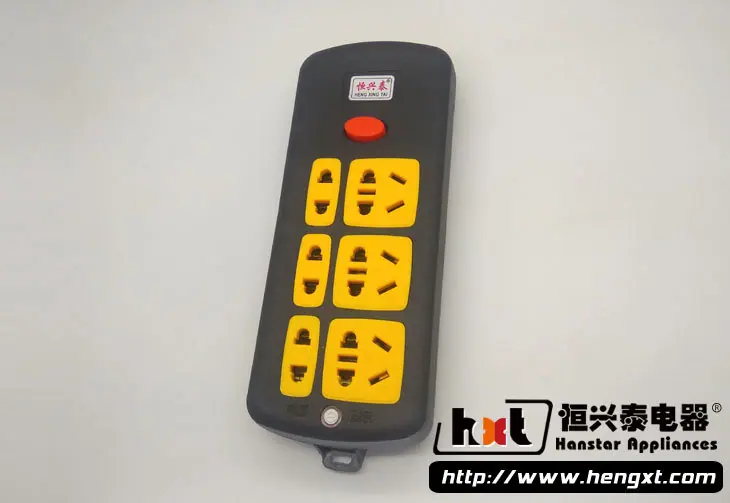 恒兴泰108黑色21孔六位插线板 大功率黑金刚带指示灯双铜片插座