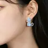 Lindos Aretes de Gato con Goteo de Aceite y Moño de Circonita, Divertidos Aretes de Gato de Dibujos Animados, Diseño de Nicho, Aretes de Alta Gama