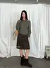 T-PLATFORM 2026 Moda Retrô de Inverno Elegante Emagrecedor Cintura Alta Camurça Pelúcia Midi Saia 26195