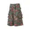 Jeans Camuflaje Floral Retro Americano de Trabajo Cortos para Hombre, Pantalones Rectos Sueltos de Longitud Media Tendencia de Verano Estilo Callejero