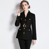 Traje de estilo británico retro para mujer Primavera y Otoño Nuevo Retro francés Cintura con bolsillo Abrigo largo negro para mujer al por mayor