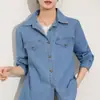 Foto Real # Jaqueta Camisa Jeans para Mulheres, Novo Estilo Outono/Inverno 2025, Caimento Regular nos Ombros, Para Usar em Camadas, Blusa Camisa Petite, Algodão.