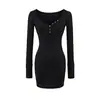 Vestido Sexy de Manga Longa Cor de Café Estilo Desejo Puro para Mulheres, Elegante para Primavera e Outono, Cintura Marcada, Slim Fit, Bodycon, Curto