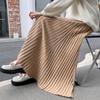 Saia Plissada de Tricô para Mulheres, Novo Estilo Outono 2025, Elegante e Versátil, Cintura Alta, Modelagem que Emagrece, Corte em A, Longa para Figuras Baixas