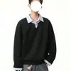 Moda masculina outono e inverno, moletom de duas peças estilo americano com gola de camisa em retalhos, um moletom estiloso e solto para jovens