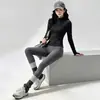 Conjunto de Roupa de Yoga Feminino: Conjunto de Duas Peças: Top Fitness de Manga Longa com Gola Alta e Zíper e Calça de Yoga de Cintura Alta para Pilates e Corrida