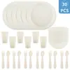 Juego de Vajilla Infantil Transfronterizo con Taza de Agua, Plato y Bol, Cuchillo, Tenedor, Cuchara, Plato y Plato de Plástico Colorido, Set de 30 Piezas para Exteriores
