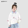Roupas Infantis Moletom para Meninas Outono 2026 Novo Estiloso Casual Gola Reversível Top para Meninas Mais Velhas Jaqueta de Outono para Crianças