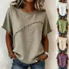 2026 Verano Transfronterizo Europeo y Americano Amazon Nuevo Estilo Cuello Redondo Casual Panel de Borde Crudo Holgado Top de Manga Corta de Algodón y Lino para Mujer