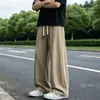 Pantalones casuales de pierna ancha con textura de seda de hielo para hombre, pantalones largos de verano finos, holgados y con caída, pantalones deportivos rectos para hombre