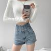 Shorts de Mezclilla Sexy Estilo Europeo y Americano de Cintura Alta para Mujer Verano Botón Diseño Cruzado Chica Gordita mm Pantalones Anchos de Pierna Línea A