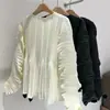 Camiseta de manga larga de diseño de alta gama para mujer 2025 nueva talla grande para mujer chica rellenita estilo Miyake top fino plisado mujer