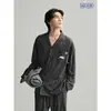 Pijama nuevo de algodón nube para hombre de manga larga talla grande 2026, corte holgado, ropa de estar casual con solapa nueva para primavera/otoño