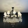 Lámpara de araña de cristal de estilo europeo negro, lámpara de sala de estar, lámpara de dormitorio de restaurante de clase alta, lámpara de cristal de hierro retro francés para boda
