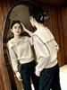 Suéter tejido con diseño de lazo y solapa grande, estilo nuevo elegante, suéter de moda, holgado, para otoño e invierno, prenda exterior, top de capa base, para mujer