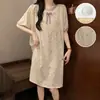 Camisola de algodão nuvem para mulheres, estilo verão com bojos, doce vestido de dormir de renda com estampa de tinta, roupa de casa, pode ser usado fora