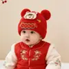 Chapéu de Ano Novo de Inverno para Bebê Chapéu de Lã Quente Tricotado Festivo Vermelho para Bebês Pequenos Chapéu com Proteção para as Orelhas Infantil