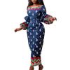 Moda Africana Europeia e Americana 2026 Novo Vestido Longo Estampado Transfronteiriço Slim-Fit com Mangas Sino Vestido da Moda