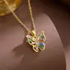 Diseño de Moda Hip-Hop Personalizado Collar de Mariposa de Circonia Colorida para Mujeres Moda Fresca de Nicho Collar de Alta Gama para Mujeres
