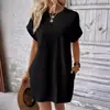 Amazon 2024 Nuevo Vestido Casual de Color Sólido con Cuello Redondo y Manga Murciélago con Bolsillo Invisible Europeo y Americano