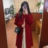Abrigo de Lana para Mujer 2026 Nuevo Estilo Otoño e Invierno de Longitud Media con Cuello de Muñeca, Elegante Chaqueta de Lana Roja Estilo Coreano