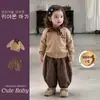Conjunto de inverno para meninas: Calça de abóbora estilo retrô para menina, cachecol e suéter da moda com forro de fleece e estampa de bolinhas, roupas infantis coreanas
