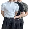 Venta Caliente Transfronteriza Europea Tallas Grandes Cuello Henley Manga Corta Hombre Lujo Corte Delgado Británico Negocios Seda de Hielo Camiseta Fábrica al por Mayor