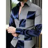 Camisa a rayas de impresión digital de manga larga, casual, de moda, para hombre, transfronteriza