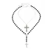 Joyería Transfronteriza Europea y Americana, Collar con Colgante de Cruz Estilo Oscuro Retro, Collar Personalizado de Perlas Negras de Acrílico